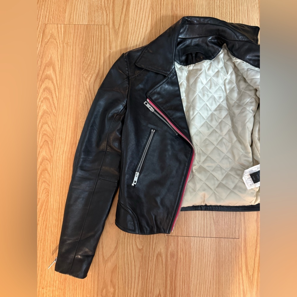 Rag & Bone Griffin Black Leather Moto Jacket with Pink/Red Trim Size 0 NWOT - Picture 8 of 9